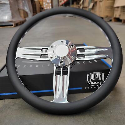 #ad 14 In Double Barrel Black Billet Steering Wheel with Horn 6 Hole C10 Camaro