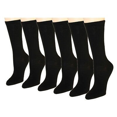 #ad Lot 6 12 Pairs Womens Crew High Dress Casual Socks Size 9 11 Black Thin Cotton