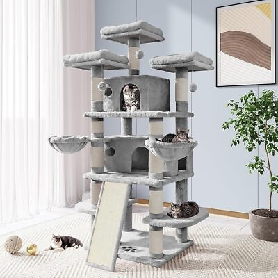 #ad 68 Inch Multi Level Cat Tree House with Condo Scratching Posts and Towers