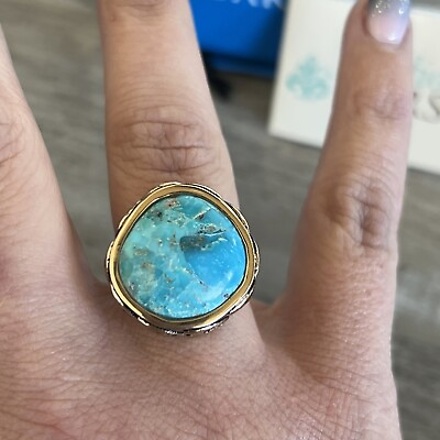 #ad Designer Fine Studio Barse Bronze Turquoise Gemstone Ring Size 6.75 signed