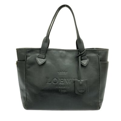 #ad Auth LOEWE Heritage 377.79.751 Black Leather Tote Bag