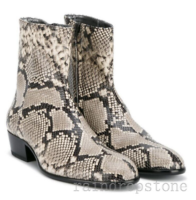 #ad Mens Snake Skin Ankle Boots Leather Pointy Toe Casual Roma Boots Shoes Chelsea