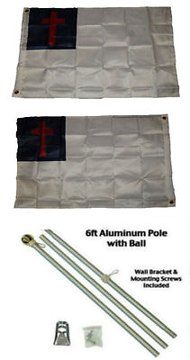 #ad 2x3 2#x27;x3#x27; Christian Christ Jesus 2ply Flag Aluminum Pole Kit Ball Top