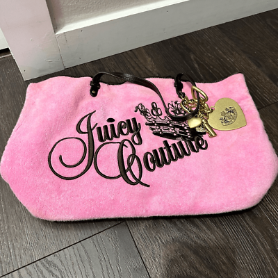 #ad Vintage Juicy Couture Y2K 2000s Women’s Pink Terry Cloth Logo Bag