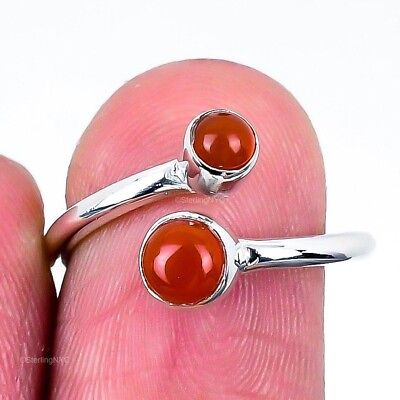 #ad Natural Red Carnelian Gemstone Band Ring Size 7.5 925 Sterling Silver For Women