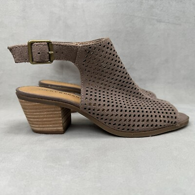 #ad Lucky Brand LP Bertel Women Shoe Grey Leather Heel Sandals Sling Back 8.5M