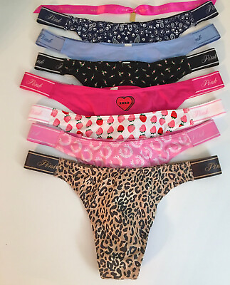 #ad Victorias Secret SEXY Thong Panty Panties Leopard Paisley Green Logo PINK NWT