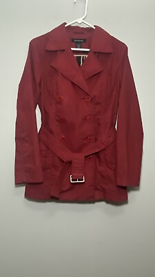 #ad Calvin Klein VTG Women Large Red Double Breasted Belted Midi Trench Coat Korea