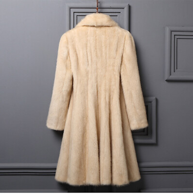 #ad Winter Real Mink Fur Long Thick Ladies Coat Lapel Jacket Warm Parka Coat