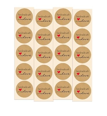 #ad quot;Handmade with Lovequot; Kraft Stickers 100 Pack 1.5quot; Inch Round For Gifts