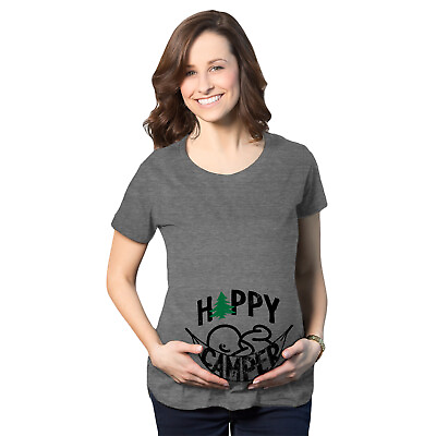 #ad Maternity Happy Camper Tshirt Cute Pregnancy Cool Outdoors Baby Bump Tee