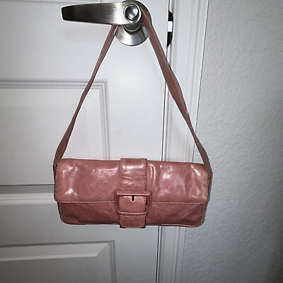 #ad Vintage HOBO International Leather Fold Over Magnetic Closure Shoulder Purse Bag