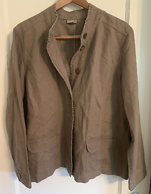 #ad J Jill Womens Jacket Light Brown Tan Button Front Pockets Linen Cotton Size XL