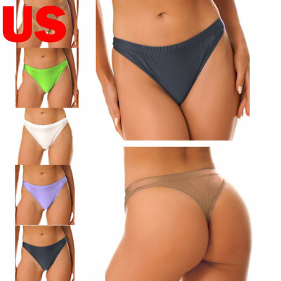 #ad US Women#x27;s Glossy Metallic High Cut Underwear Elastic Waistband Tanga Briefs