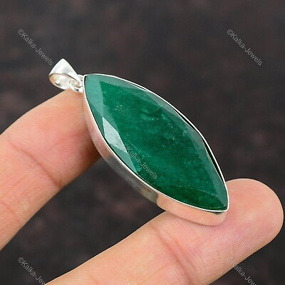 #ad Birthday Gift For Her Natural Green Stone Gemstone Handmade Pendant 925 Silver