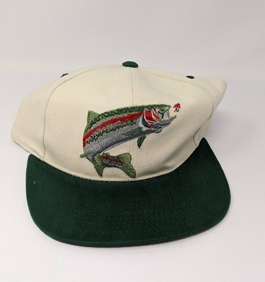 #ad Rainbow Trap Fish Trucker Hat Tan Green Snap Back Adjustable