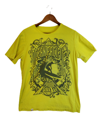#ad Ocean Pacific OP Men#x27;s Yellow Printed T Shirt Reversible Size Medium