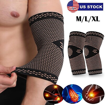 #ad Copper Elbow Brace Compression Support Sleeve Arthritis Tendonitis Joint Pain US