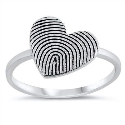 #ad Thumbprint Heart Unique Love Promise Ring .925 Sterling Silver Band Sizes 4 10