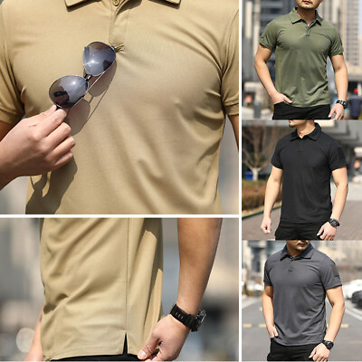 #ad Tactical Mens Shirts Casual Golf T Short Sleeve Quick Dry Work Combat Shirt