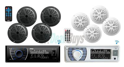 #ad Pyle Bluetooth Marine Receiver Stereo amp; Speaker Kit 4 6.5” Waterproof Speakers
