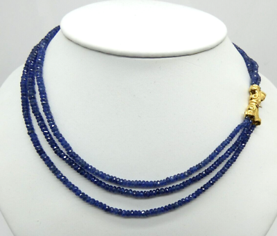 #ad 3 Strand Sapphire Faceted Bead Necklace with 18k Gold Clasp
