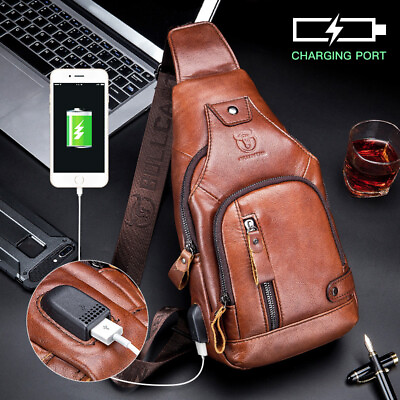 Sling Backpack for Men Chest bag Crossbody Bag Shoulder Bag 100% Genuine Leather $37.99