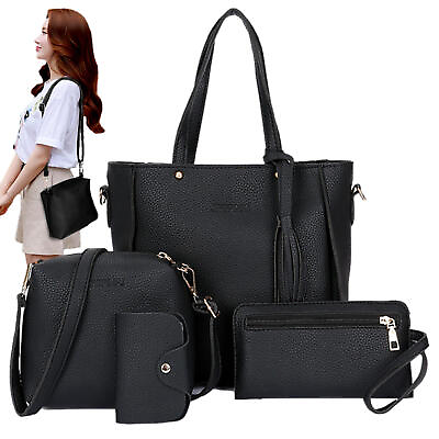 #ad 4Pcs Set Women Lady Leather Handbags Messenger Shoulder Bags Tote Satchel Purse