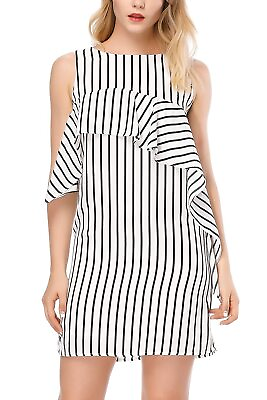#ad Incolacolle Women Stripe Sleeveless Shift Dress Casual Chiffon Cocktail Sundress
