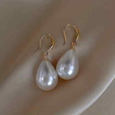 #ad Gold Plated Water Droplet Faux Pearl Stylish Earrings Fashion Girls Party Women