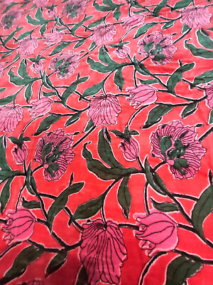 #ad 10 Yrd Indian Floral Printed Velvet Fabric Dress Sewing Craft Fabric Pink Fabric