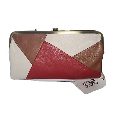 HOBO Lauren double frame Colorblock Leather Wallet Multi Brown Red Ivory new $92.00