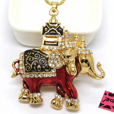 #ad Hot Red Enamel Cute Crown Elephant Crystal Pendant Fashion Women Chain Necklace
