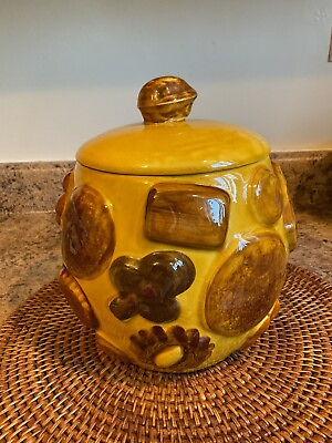 #ad LOS ANGELES POTTERY 50#x27;S quot;COOKIES ALL OVERquot; COOKIE JAR Vintage Retro Yellow