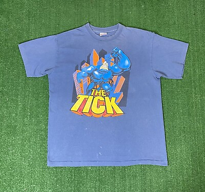 #ad Vintage 1997 The Tick I Am Mighty Comic Cartoon T Shirt Size XL