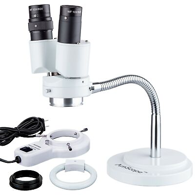 #ad AmScope 8X Binocular Gooseneck Arm Stereo Microscope 8W Fluorescent Ring Light