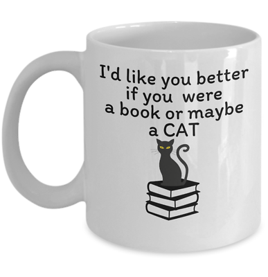 #ad Funny cat lover book themed coffee mug gift pets meow books joke readers gift