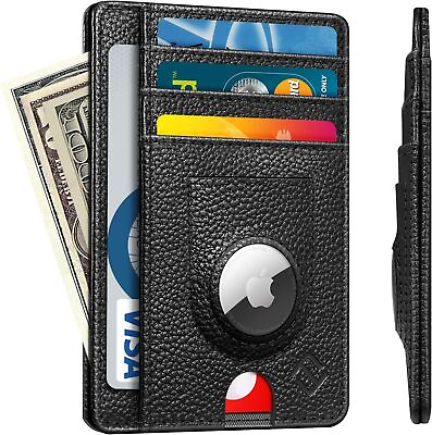 #ad Slim Minimalist Front Pocket 7 Slots Leather Wallet with Case Holder for AirTag