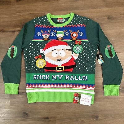#ad Spencers Large South Park SUCK MY BALLS Cartman Ugly Christmas Sweater Sounds