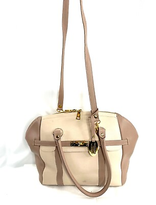 #ad Giordano Italian Taupe Brown Color Block Leather Large Shoulder Bag Belted