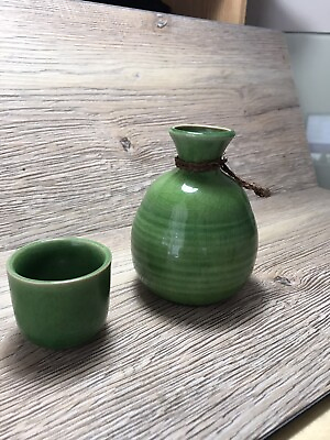 #ad Sake Set Celadon Glazed With Crackle Kotobuki W 1 Cup Only. Bright Green
