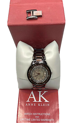 #ad Anne Klein Watch Crystal Accent amp; Mother of Pearl Dial NEEDS BATTERY