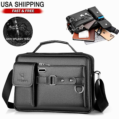 Leather Men Messenger Bag Vintage Briefcase Laptop Shoulder Handbag Business Bag $22.99