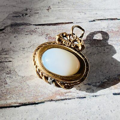 #ad Antique Sailors Worry Stone Pocket Watch Fob Faux Jade Faux Moonstone Gold Fill