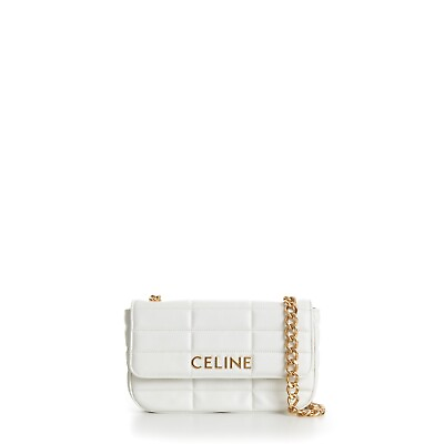 #ad CELINE 3600$ Arctic White Chain Shoulder Bag Matelasse Quilted Calfskin