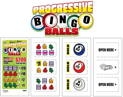 #ad NEW pull tickets PROGRESSIVE BINGO BALLS Seal Card Tabs