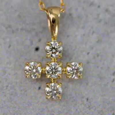 #ad 1Ct Lab Created Diamond Round Cross Mini Pendant 14K Yellow Gold Plated