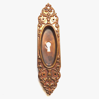 #ad Antique Victorian Keyhole Copper or Plated Escutcheon 8quot; x 2quot;