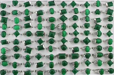 #ad 35pcs Wholesale Bulk Lots Silver P Mixed Green Natural Stone Charm Layd#x27;s Rings