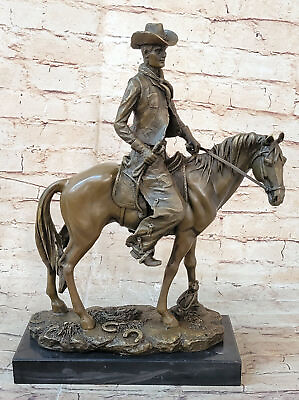 #ad Cowboy On Horse American West Bronze Figurine Statue 16quot;x 12quot; Figure